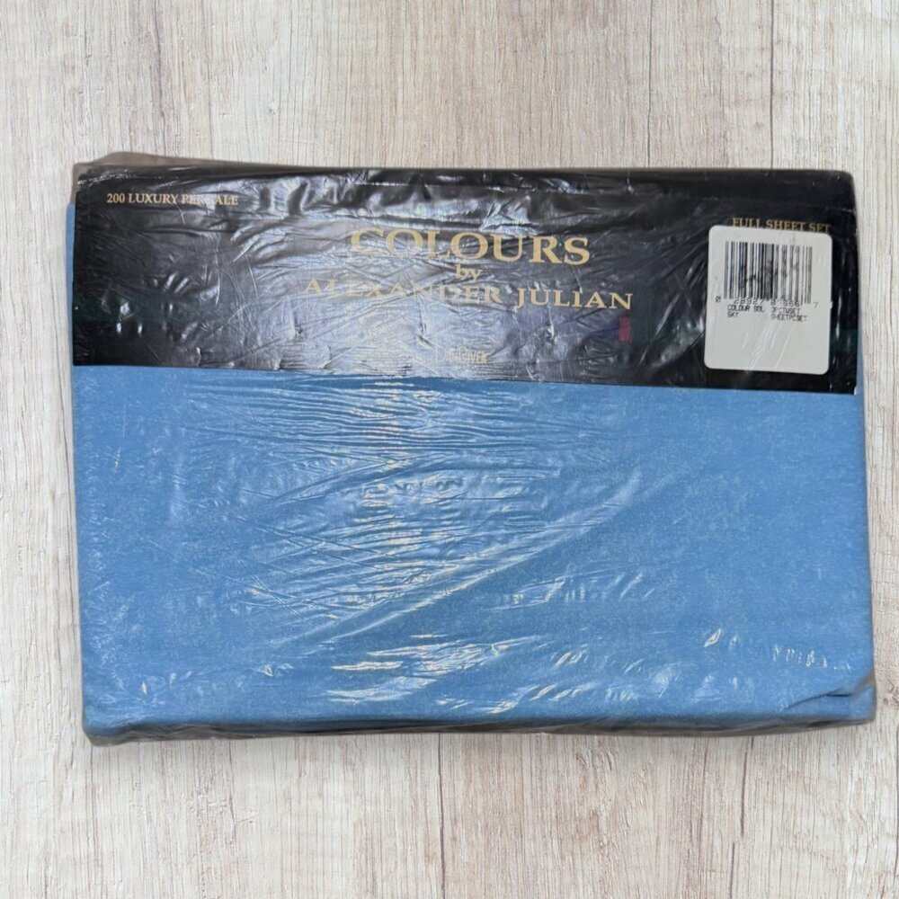 NEW COLOURS Alexander Julian FULL 4-PC Blue Sky Flat Fitted Vintage Sheet Set